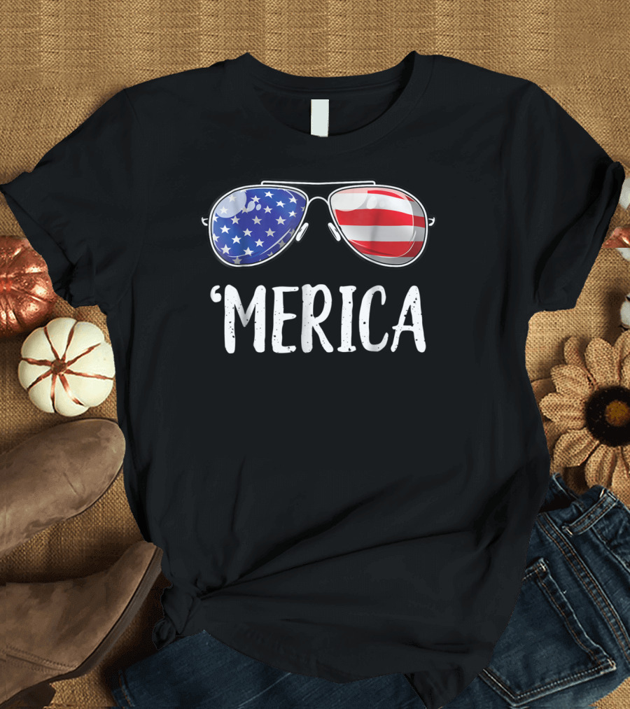 ‘Merica American Flag Sunglasses Fourth of July T-Shirt
