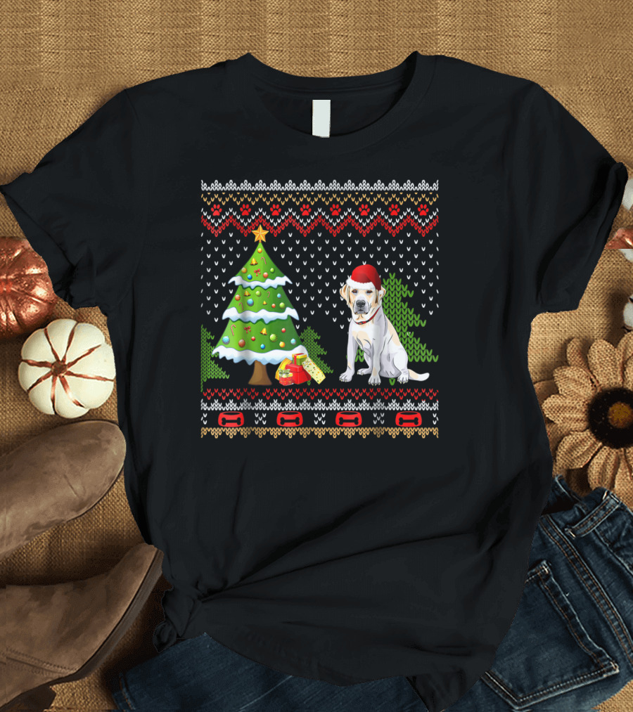 Labrador Santa Christmas UglyDog Sweater with Holiday Tree and Gifts T-Shirt