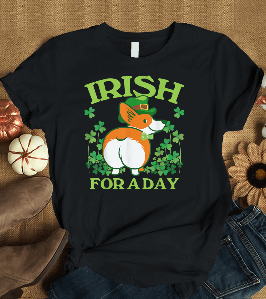Irish For A Day Pembroke Welsh Corgi St Patrick's Shamrock Hat T-Shirt