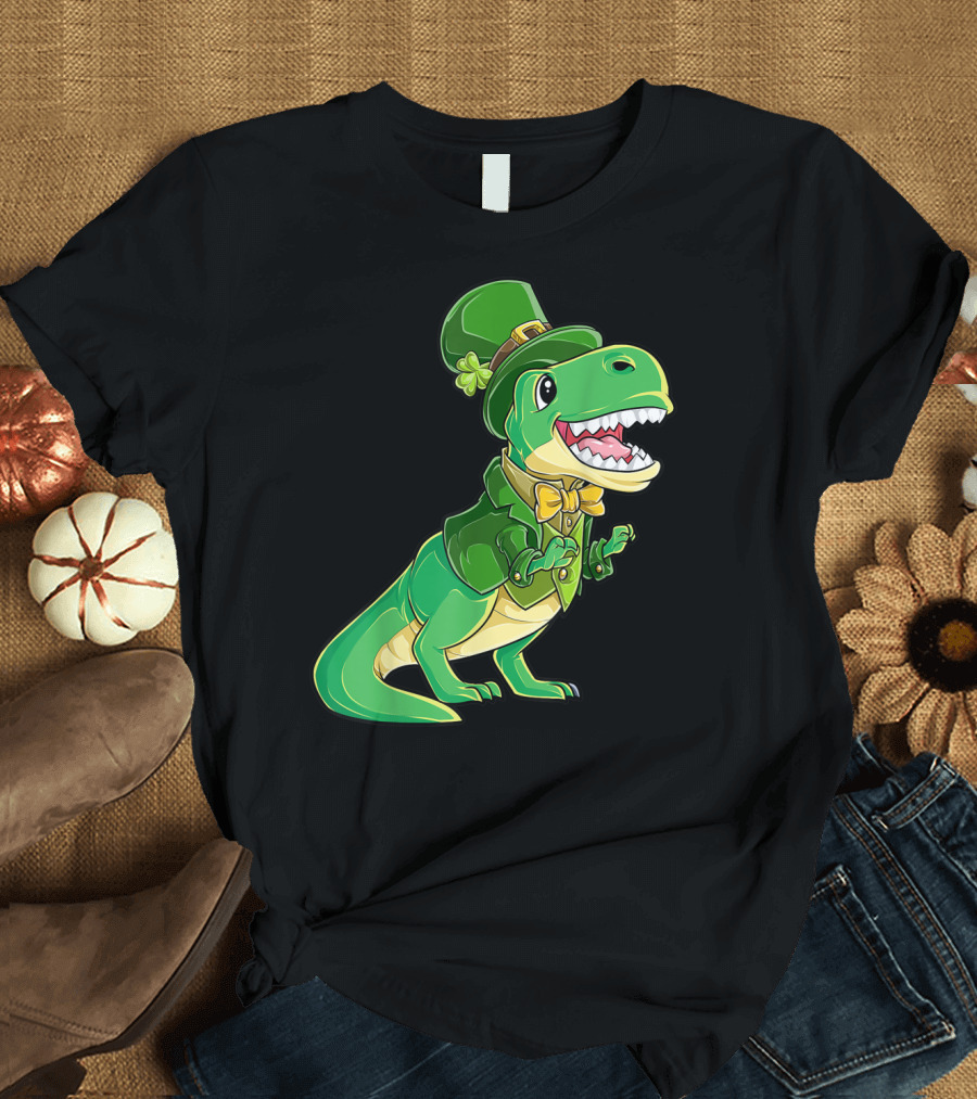 St Patricks Day Dinosaur Leprechaun Irish Boys T-Shirt