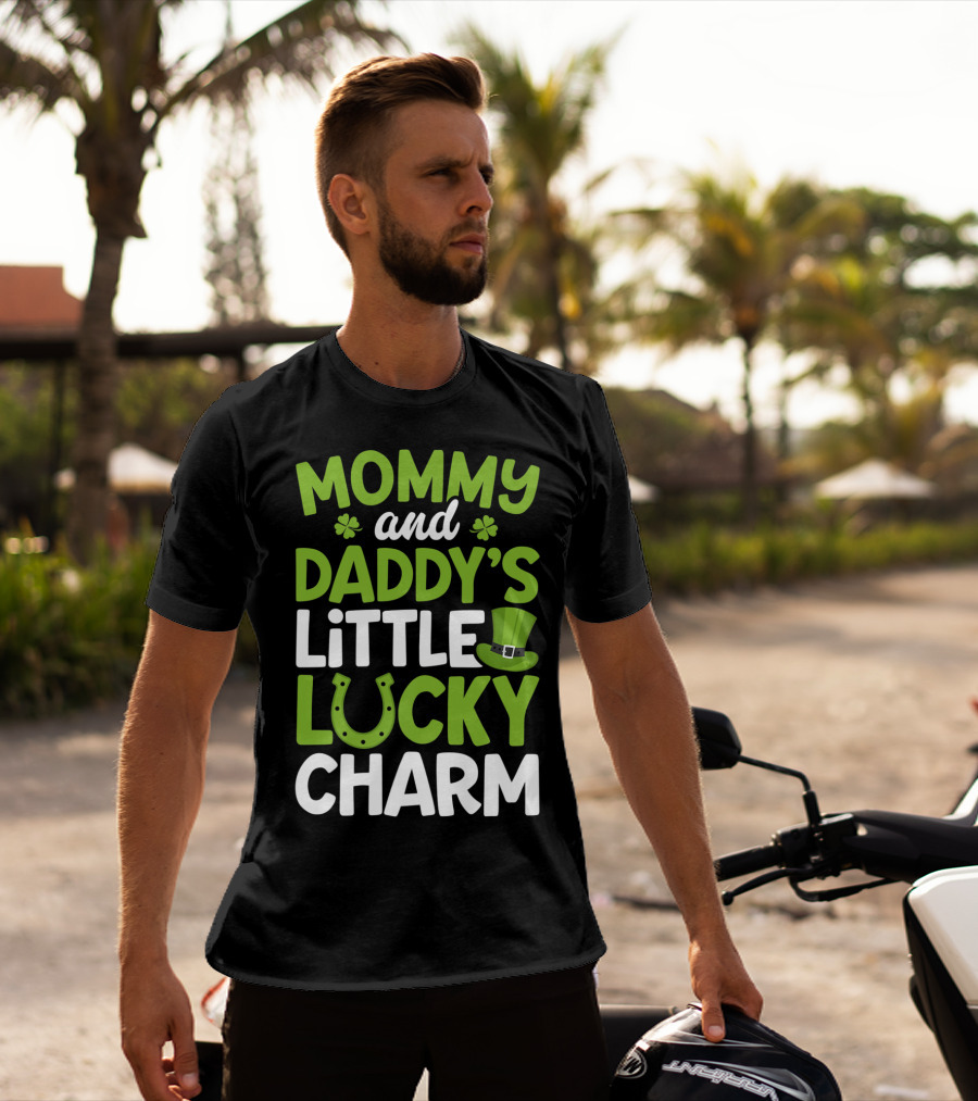 Mommy And Daddy's Little Lucky Charm St. Patrick's Day Clovers Horseshoe Hat T-Shirt