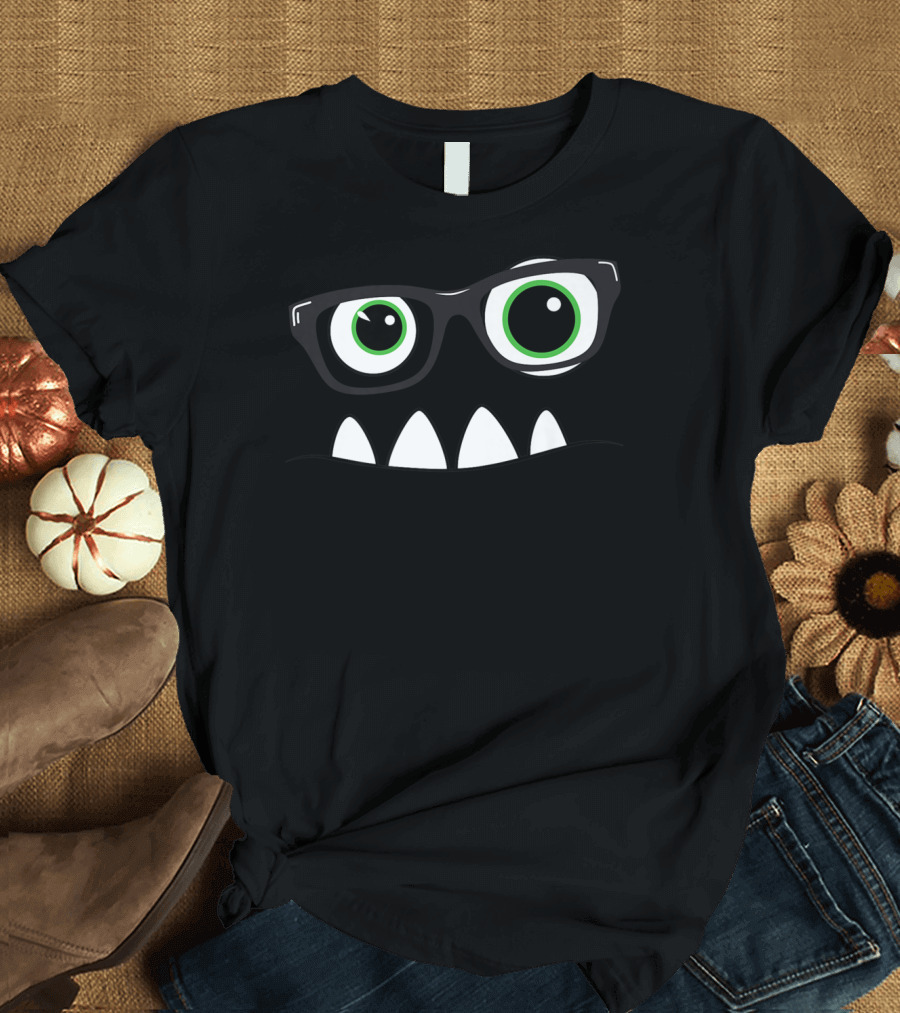 Monster Face Nerd Glasses Eyes Teeth T-Shirt