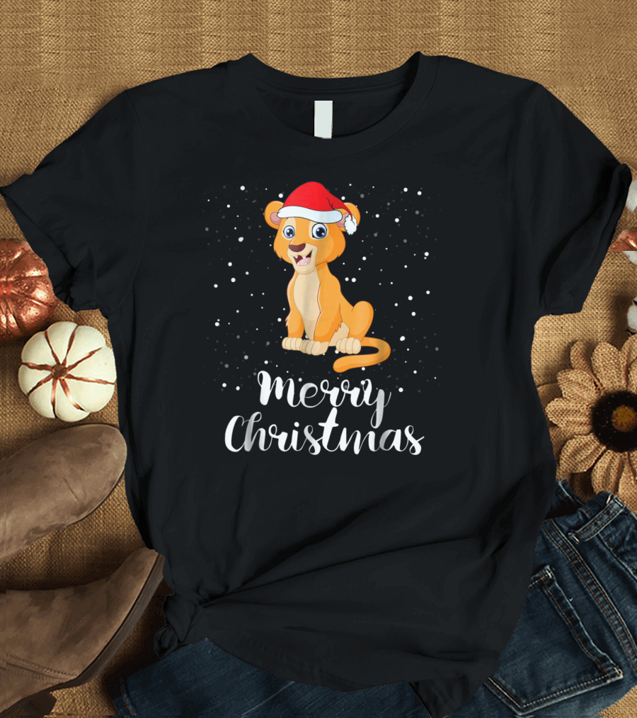 Lioness Merry Christmas Matching Family Group Santa Hat Snowfall T-Shirt