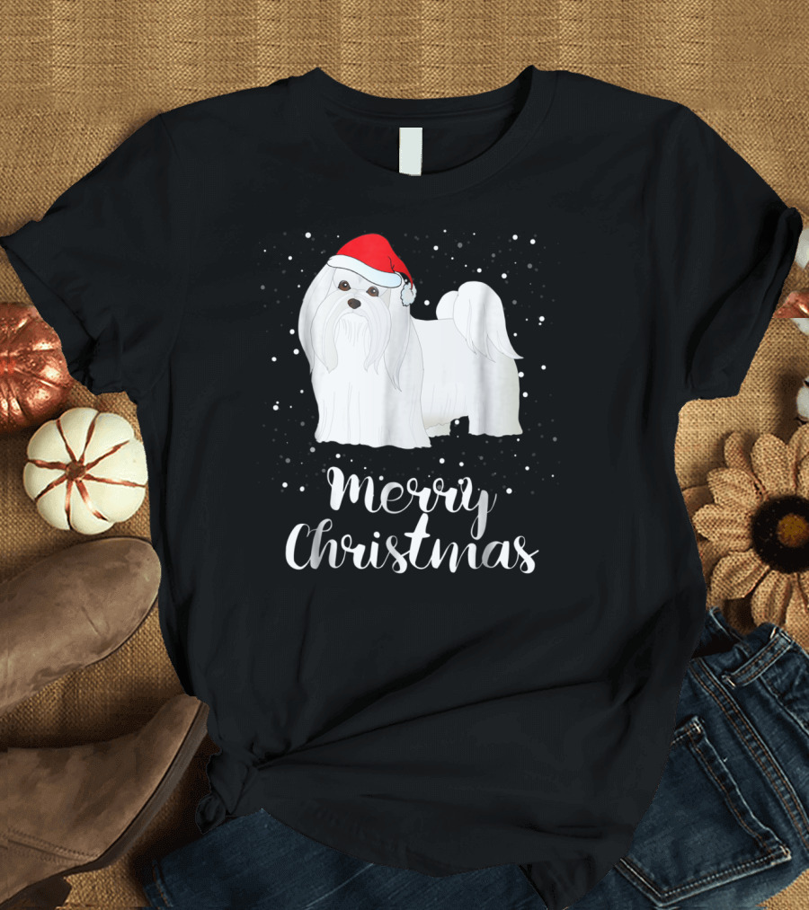 Maltese Merry Christmas with Santa Hat Matching Family Group T-Shirt