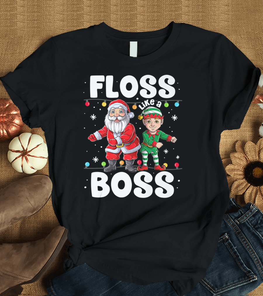 Floss Like a Boss Santa Elf Dance Christmas Lights T-Shirt
