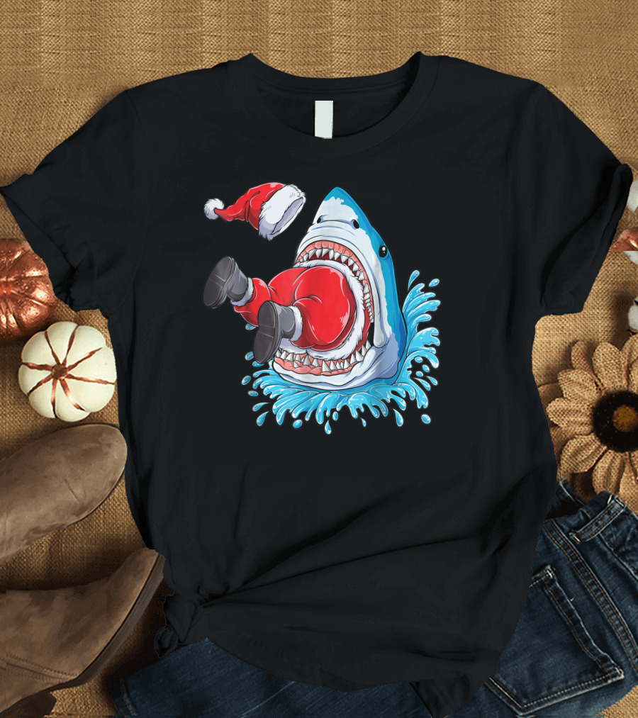 Merry Sharkmas Santa Claus Shark Christmas Holiday Fun T-Shirt