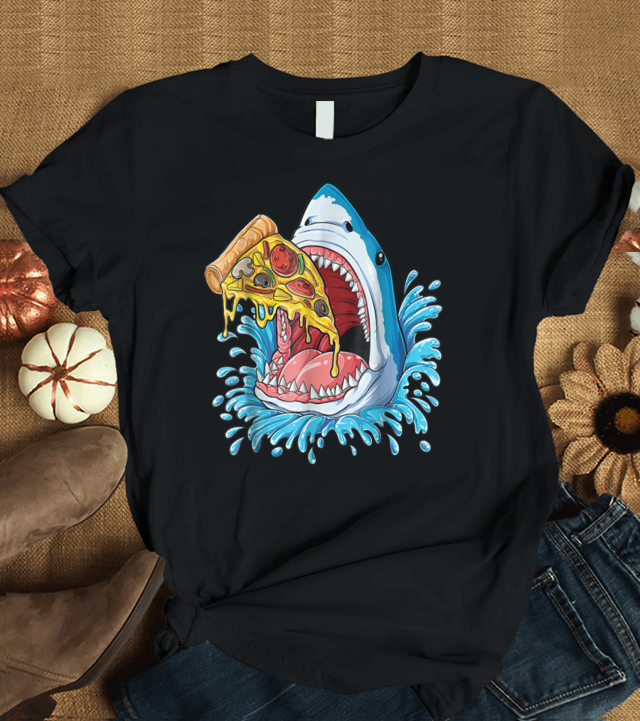 Shark Eating Pizza Splash Kids Boys Food Lovers T-Shirt