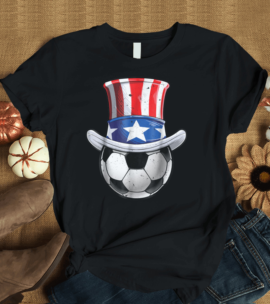 Uncle Sam Hat Soccer Ball 4th Of July T-Shirt
