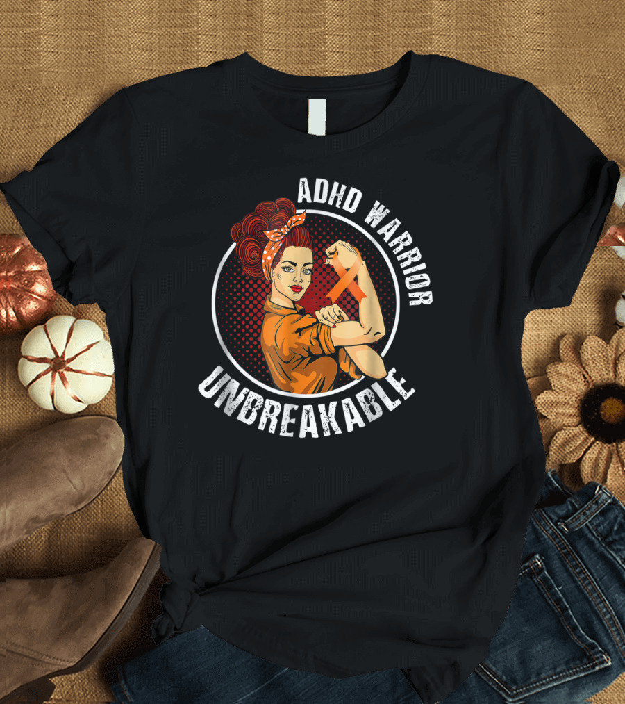 ADHD Warrior Unbreakable Strong Woman Ribbon T-Shirt