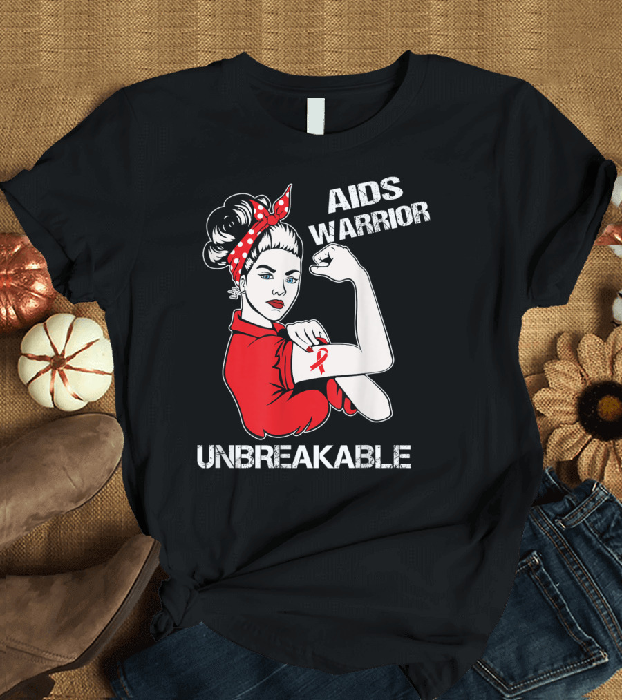 Aids Warrior Unbreakable Rosie the Riveter Ribbon Power T-Shirt