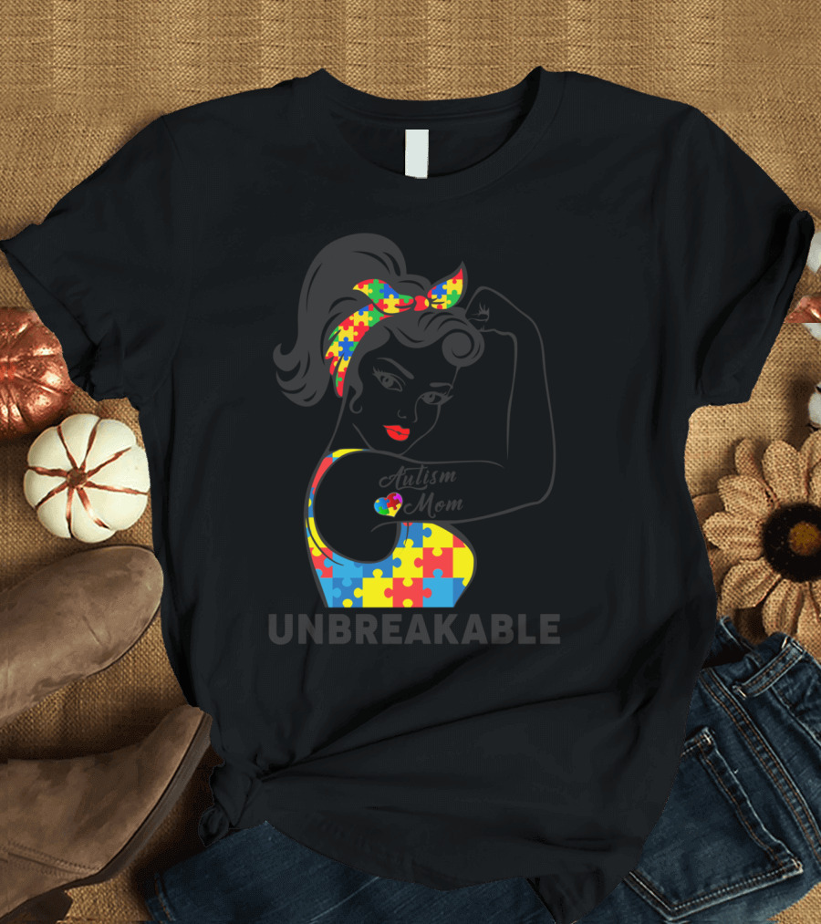 Autism Awareness Unbreakable Autism Mom Puzzle T-Shirt