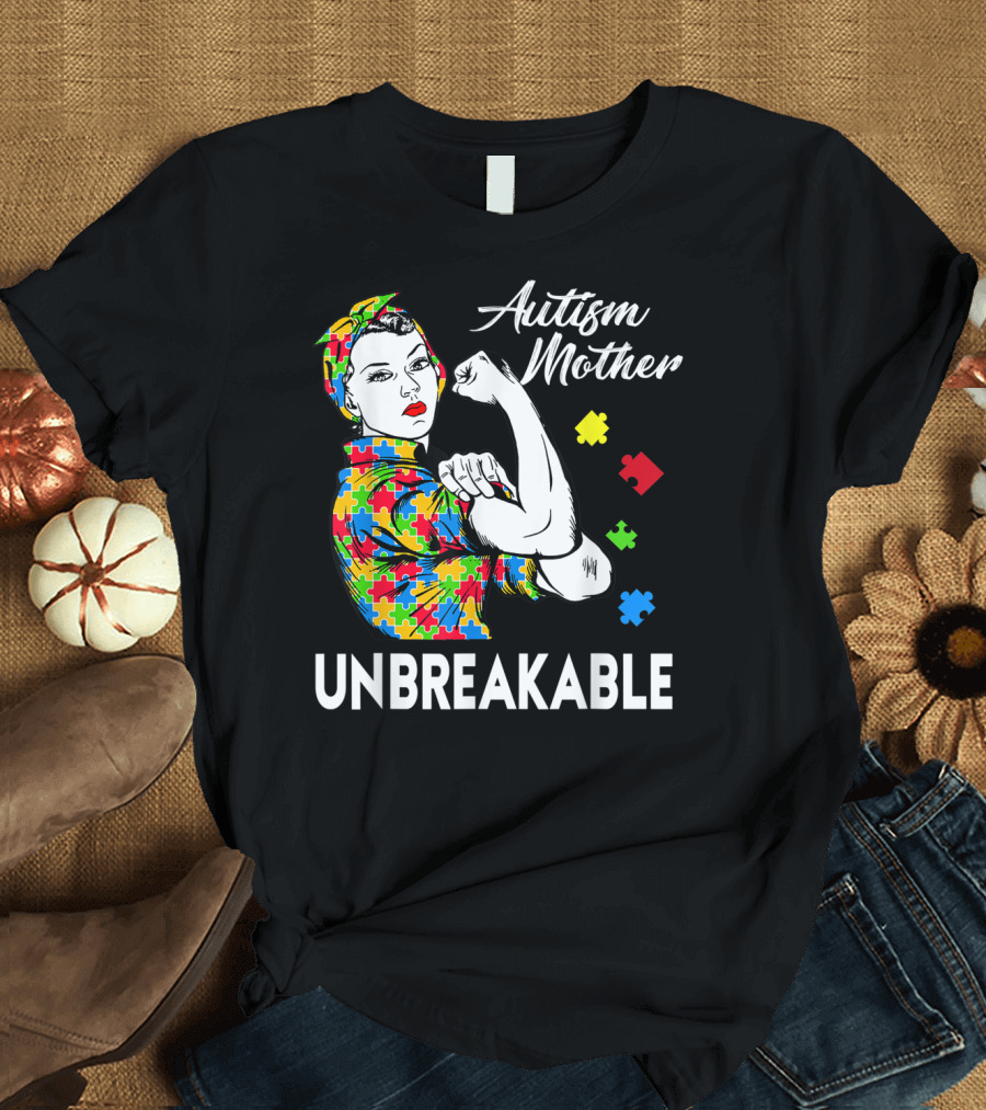 Autism Mother Unbreakable Puzzle Piece Awareness T-Shirt