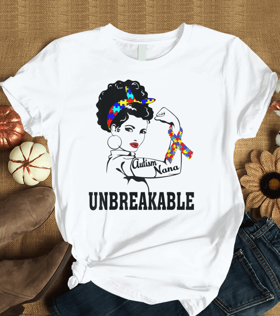 Autism Nana Unbreakable Puzzle Ribbon Strong Woman T-Shirt