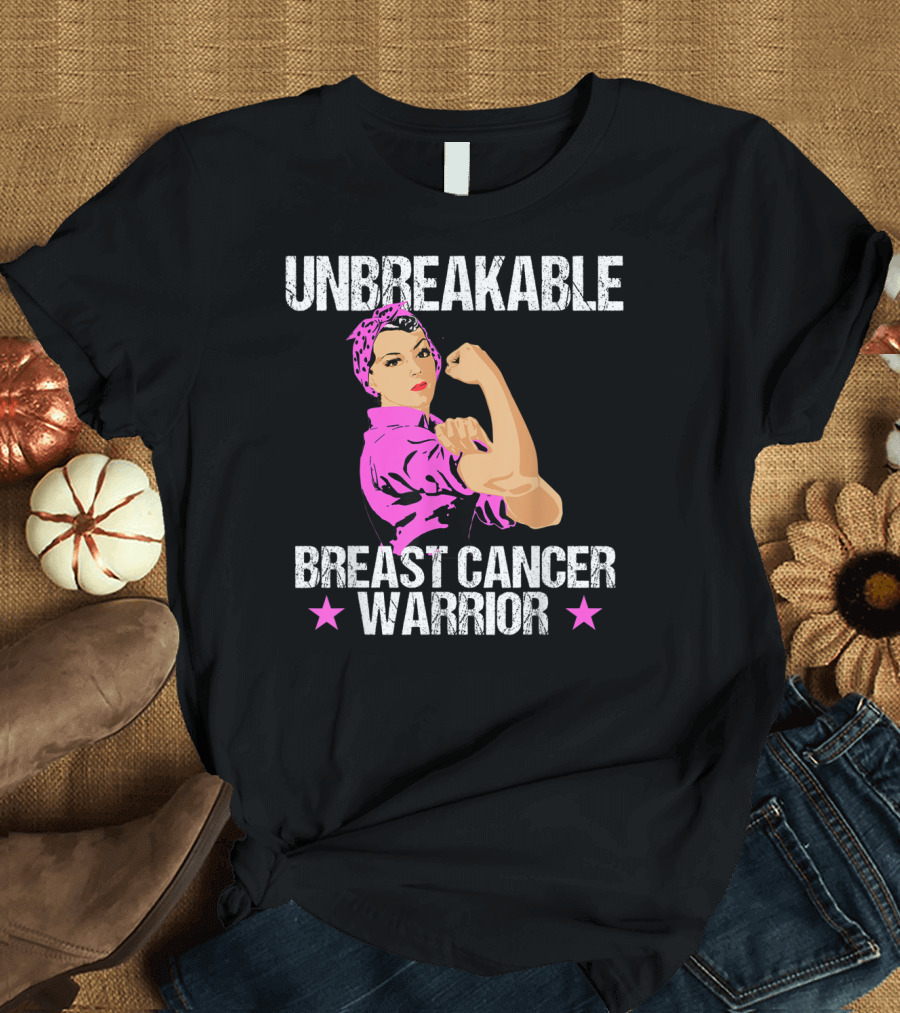 Unbreakable Breast Cancer Warrior Pink Awareness T-Shirt