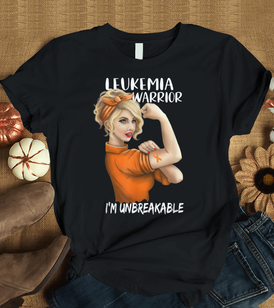Leukemia Warrior Orange Ribbon I'm Unbreakable T-Shirt
