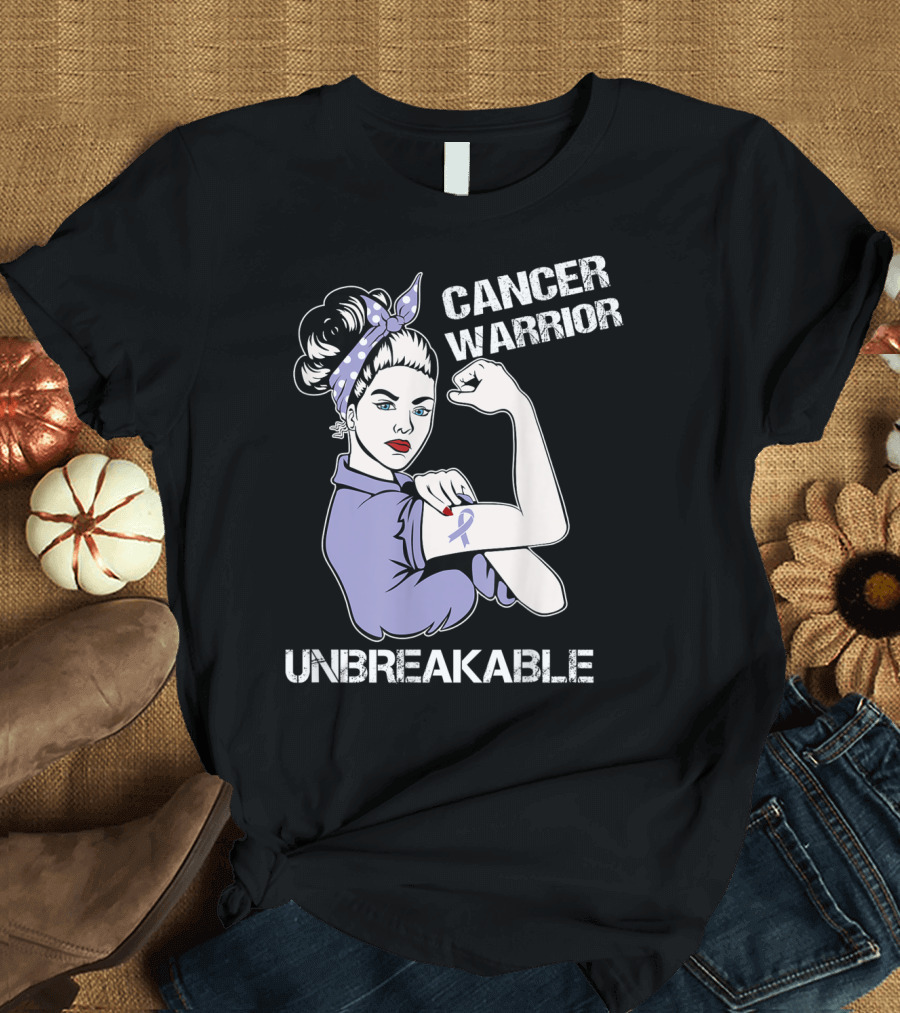Cancer Warrior Unbreakable Rosie the Riveter Purple T-Shirt