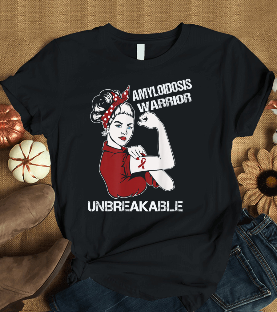Amyloidosis Warrior Unbreakable Strong Woman Red T-Shirt