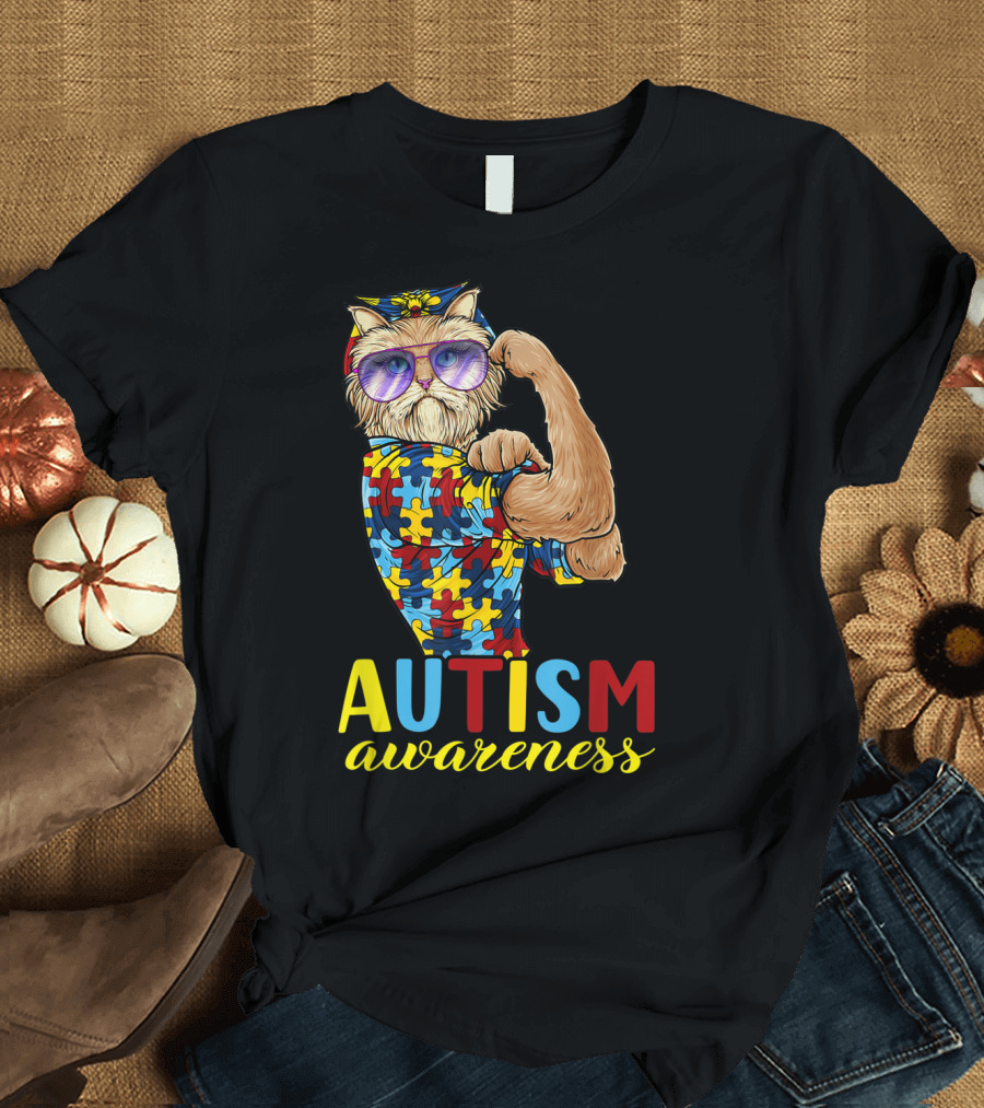 Autism Awareness Unbreakable Cat with Puzzle T-Shirt