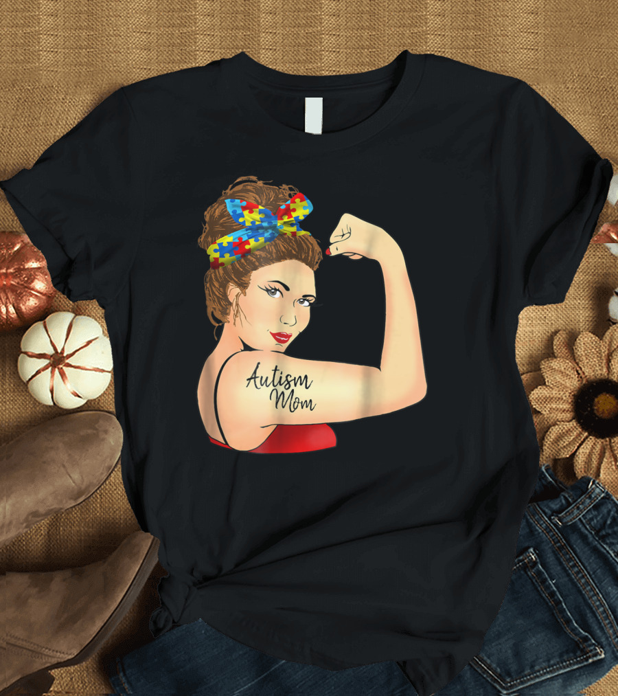 Autism Mom Unbreakable Rosie Awareness Puzzle Bow T-Shirt