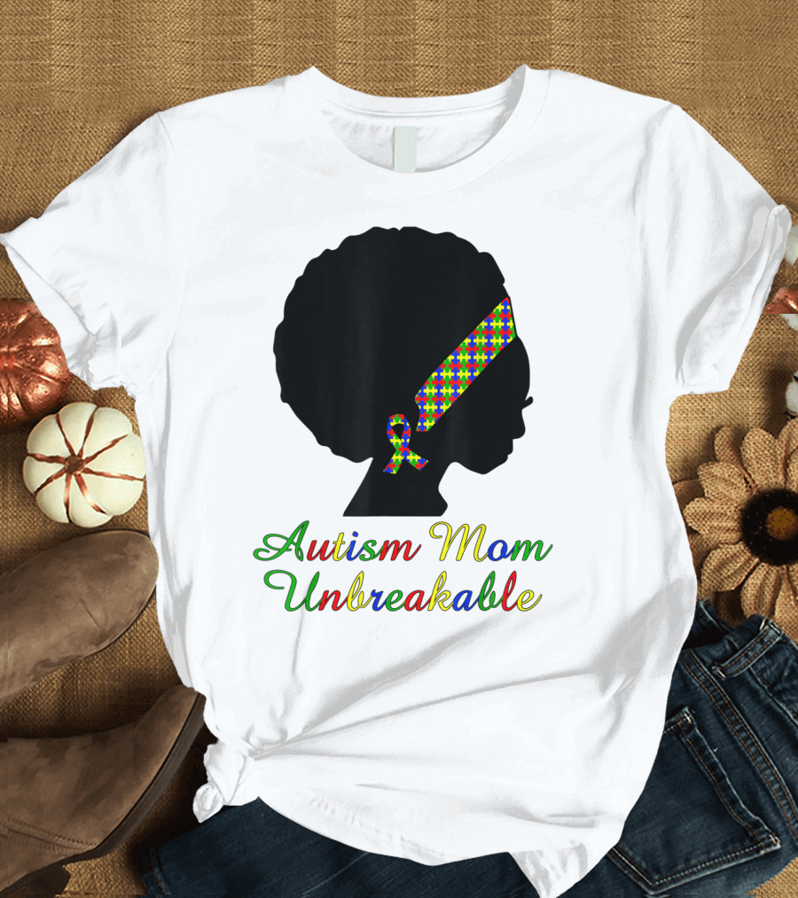 Autism Mom Unbreakable with Puzzle Ribbon Headband T-Shirt