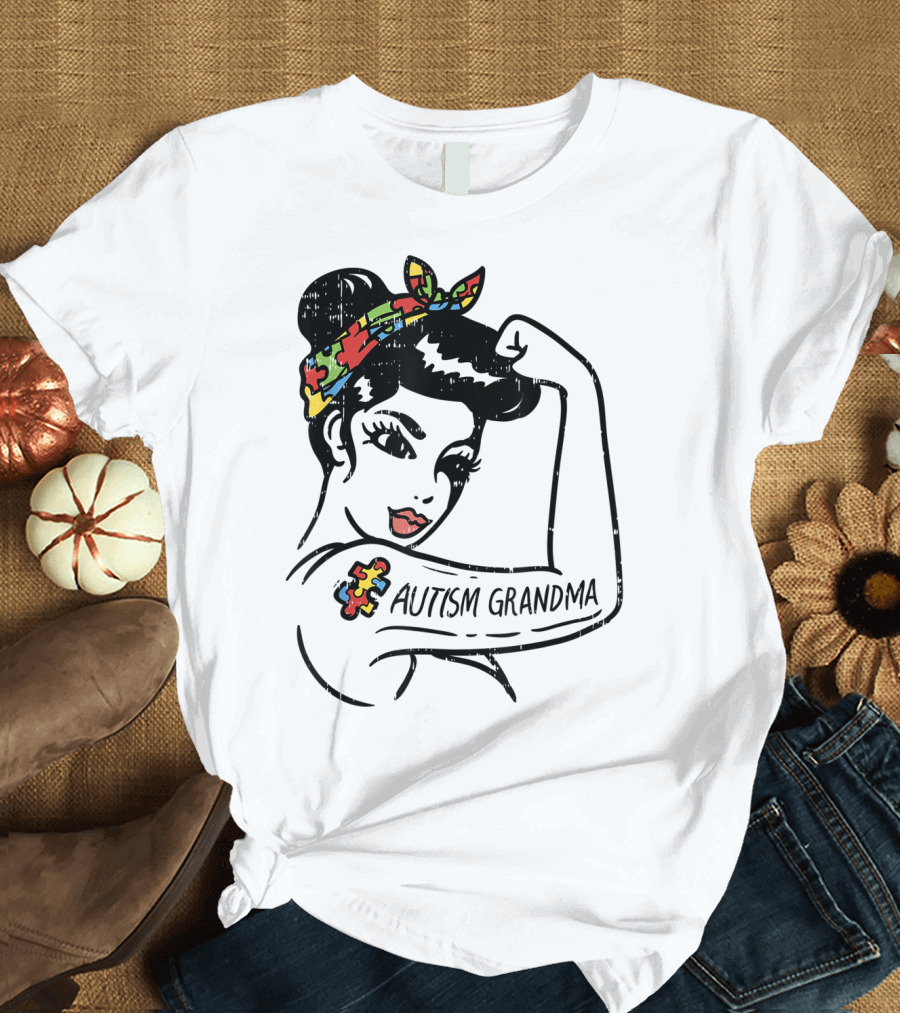 Autism Grandma Unbreakable Autistic Awareness Puzzle Bandana T-Shirt