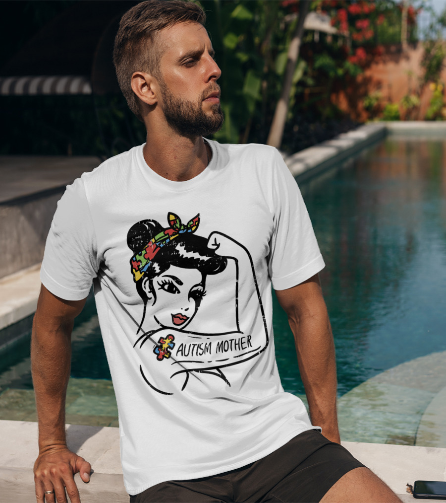 Autism Mother Unbreakable Puzzle Piece Bandana Rosie Riveter T-Shirt