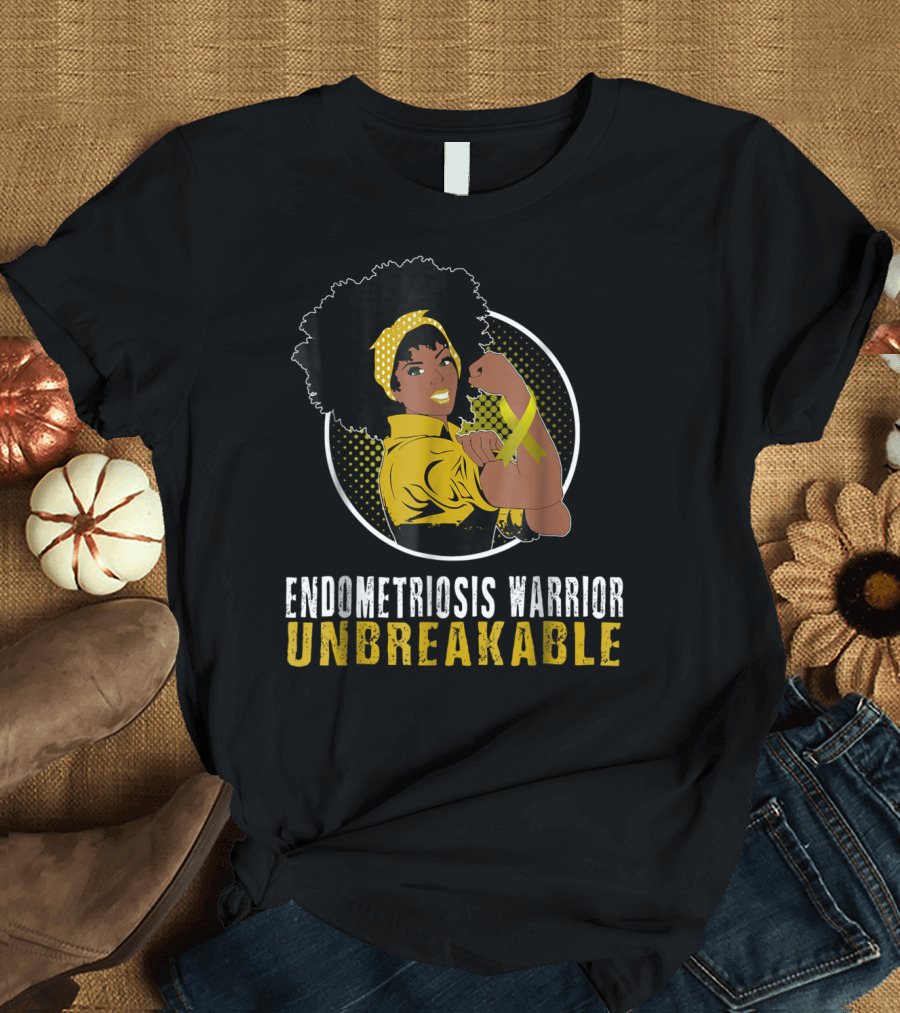 Endometriosis Warrior Unbreakable Afro Woman Yellow Bandana T-Shirt