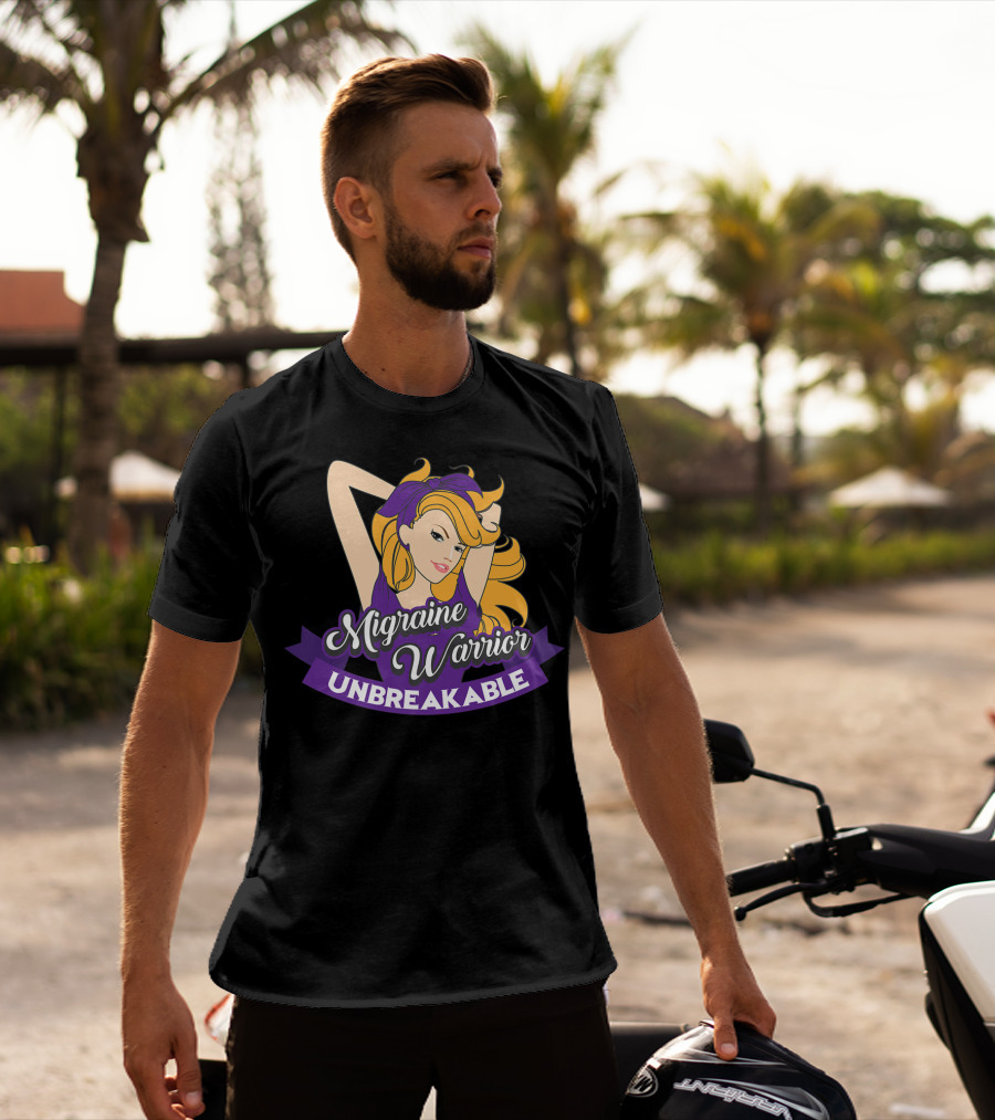 Migraine Warrior Unbreakable Awareness UP Purple Rosie Riveter T-Shirt