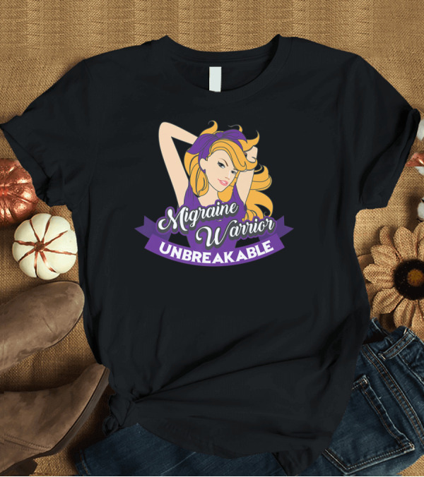 T-Shirt: Migraine Warrior Unbreakable Awareness UP Purple Rosie Riveter T-Shirt Migraine Warrior Unbreakable Awareness UP Purple Rosie Riveter T-Shirt