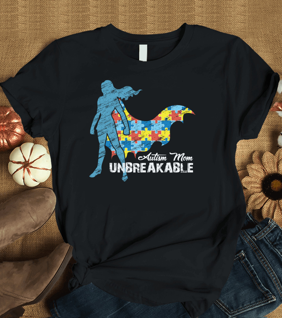 Autism Mom Unbreakable Puzzle Cape Superhero T-Shirt