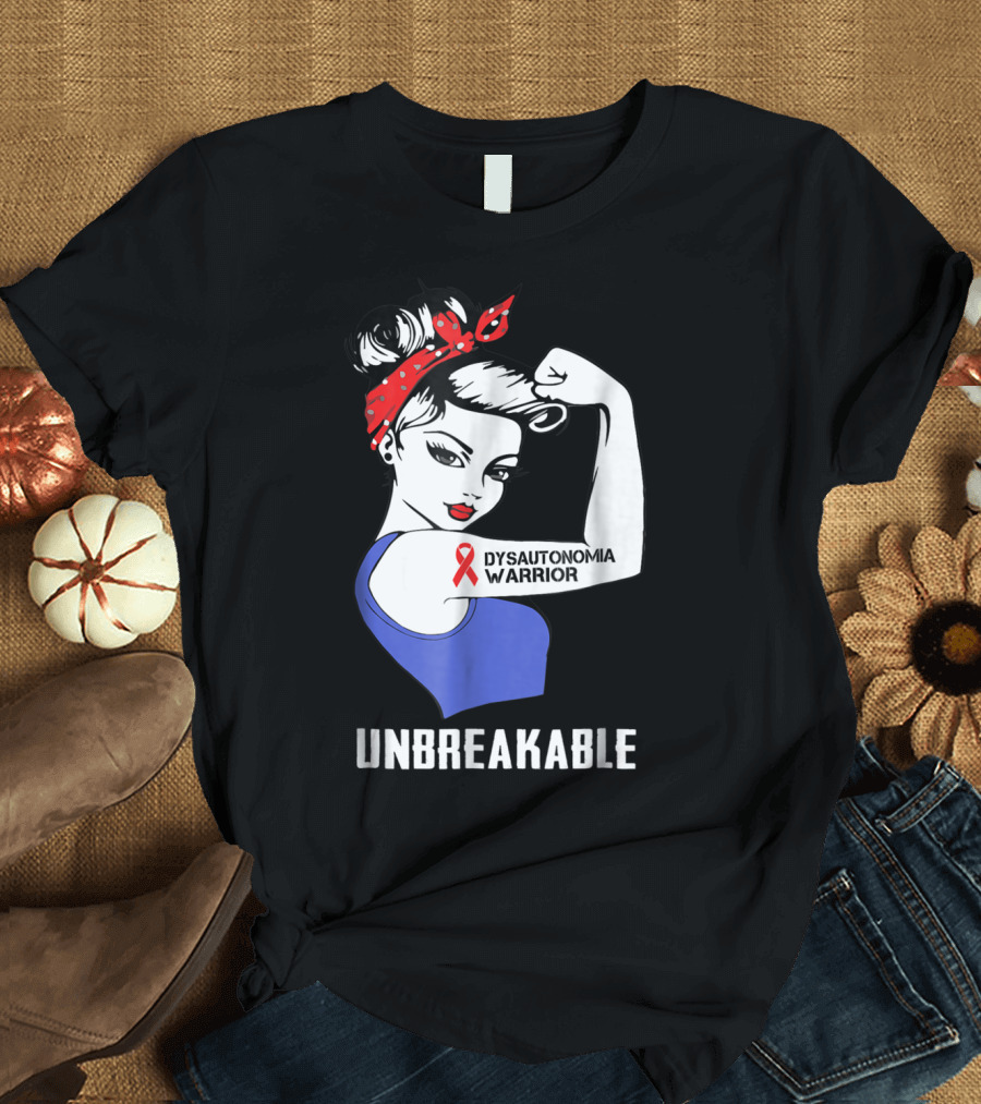Dysautonomia Warrior Unbreakable Awareness Ribbon Tattoo Rosie the Riveter T-Shirt