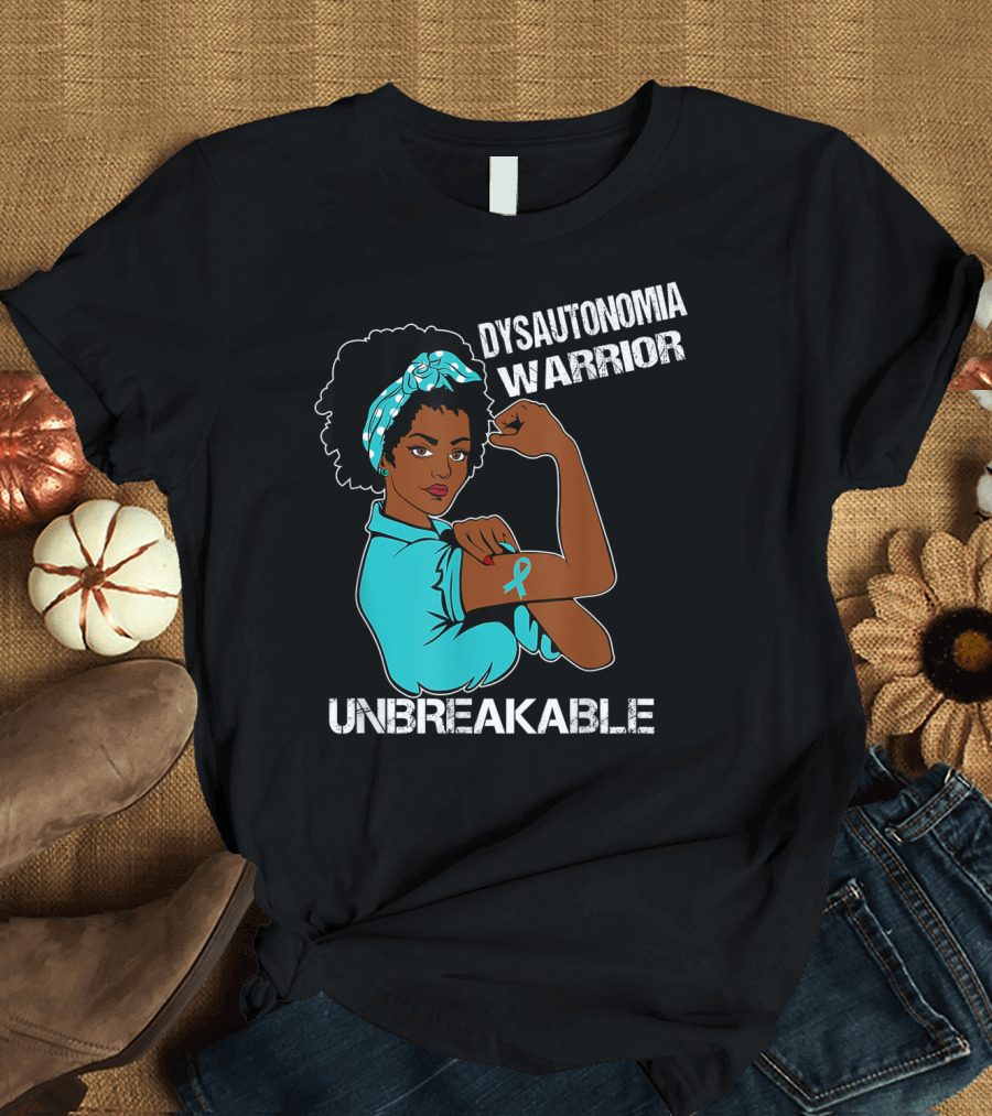 Dysautonomia Warrior Unbreakable Rosie the Riveter Style Blue Awareness T-Shirt