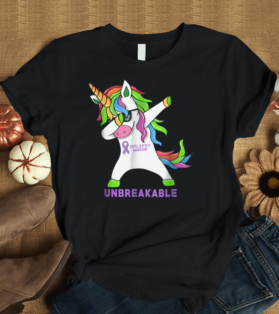Epilepsy Warrior Unbreakable Dab Unicorn Rainbow Mane T-Shirt