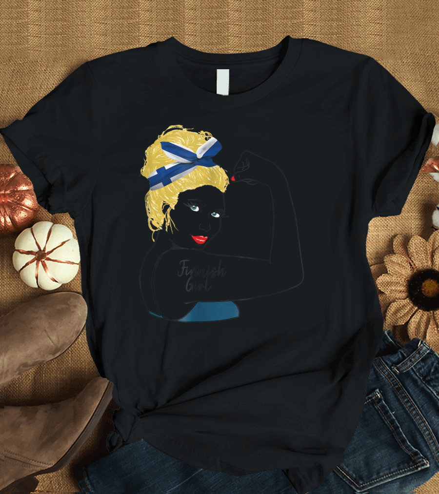 Finnish Girl Unbreakable Rosie The Riveter Style with Flag Headscarf T-Shirt