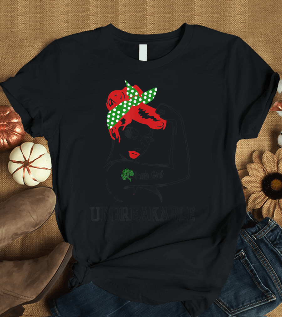 Irish Girl Unbreakable Shamrock Tattoo Rosie Riveter T-Shirt