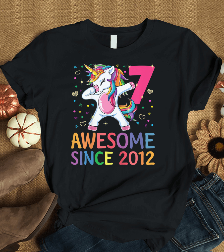 7 Awesome Since 2012 Unicorn Dabbing Girl Birthday T-Shirt