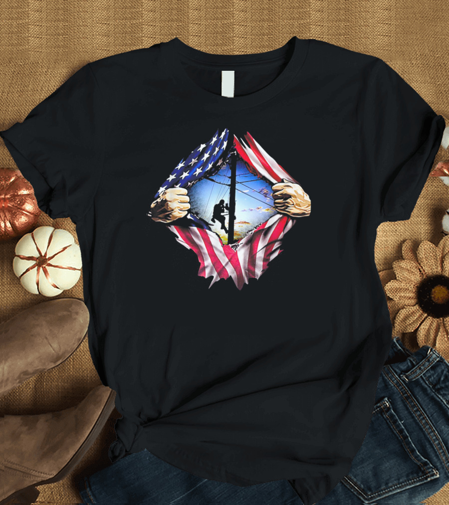 American Flag Lineman USA Patriotic Power Worker T-Shirt