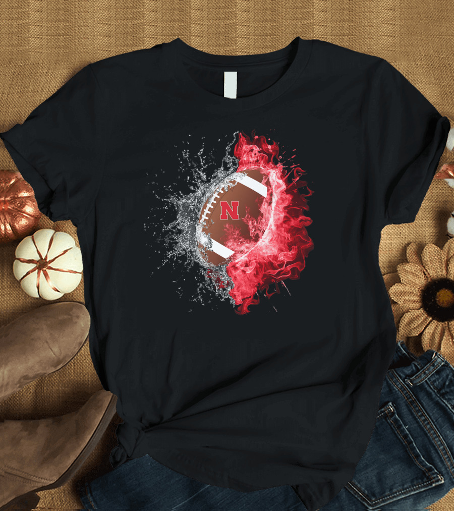 Nebraska Cornhuskers Football Water and Fire Burst T-Shirt