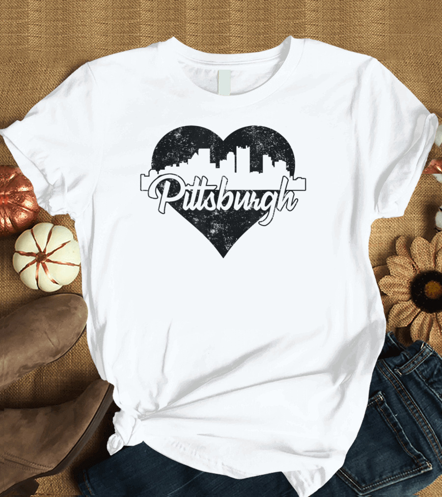 Retro Pittsburgh Skyline Heart T-Shirt