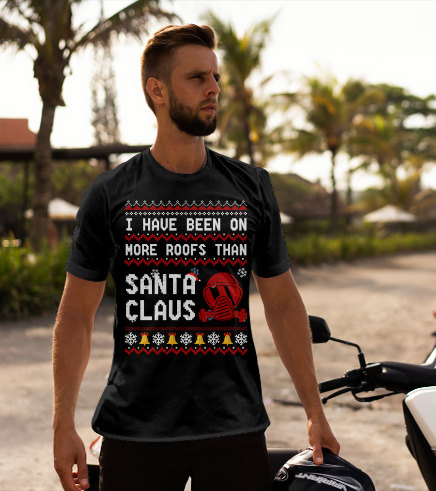 I Have Been On More Roofs Than Santa Claus Firefighter Helmet Holiday Bells Snowflakes T-Shirt