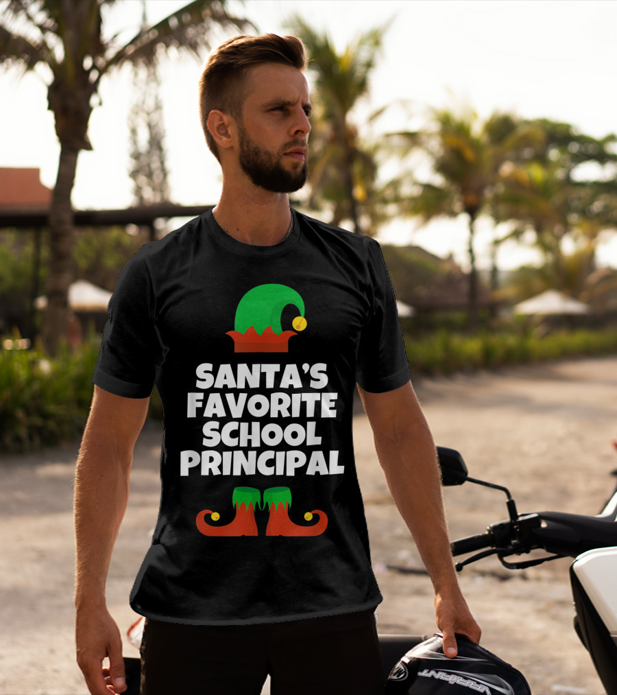 Santa's Favorite School Principal Elf Hat And Shoes T-Shirt