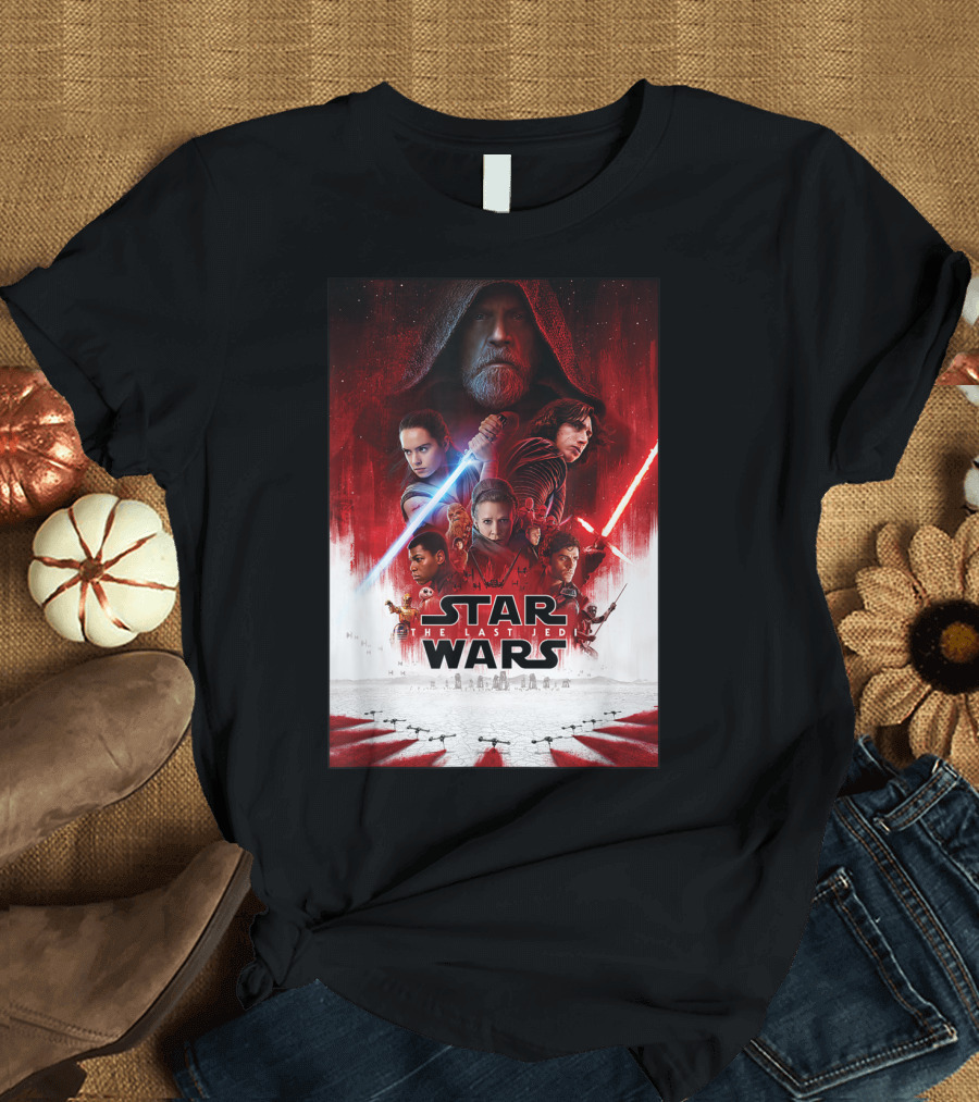 Star Wars The Last Jedi Movie Poster Iconic Characters Light Side and Dark Side Duel T-Shirt