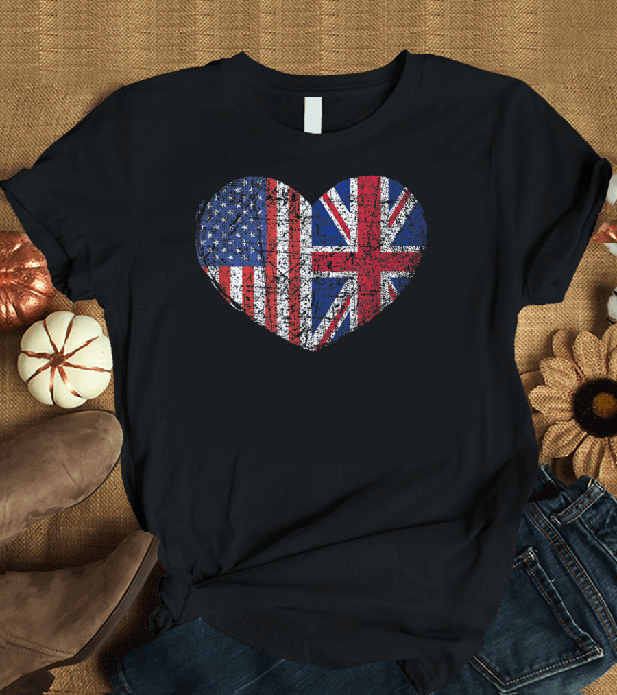 USA United Kingdom Heart Dual Citizenship Flag T-Shirt