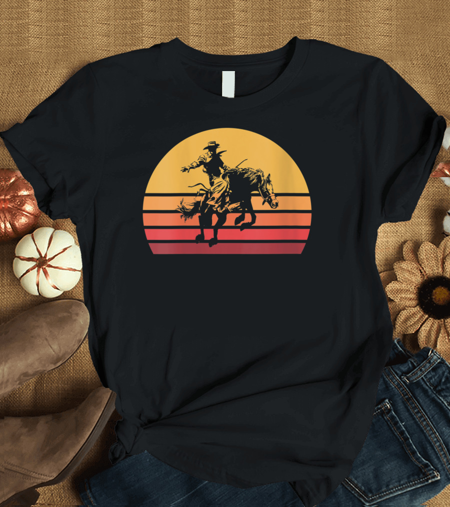Retro Sunset Bronc Riding Vintage Bucking T-Shirt