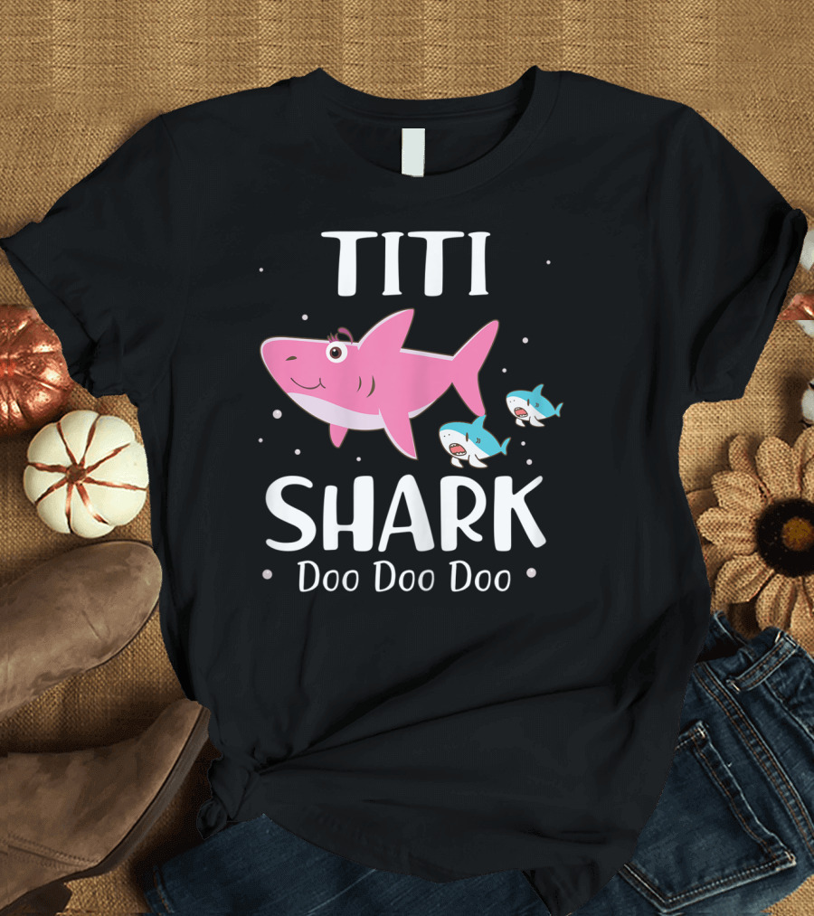 Titi Shark Doo Doo Doo Cute Cartoon Pink and Blue Sharks T-Shirt