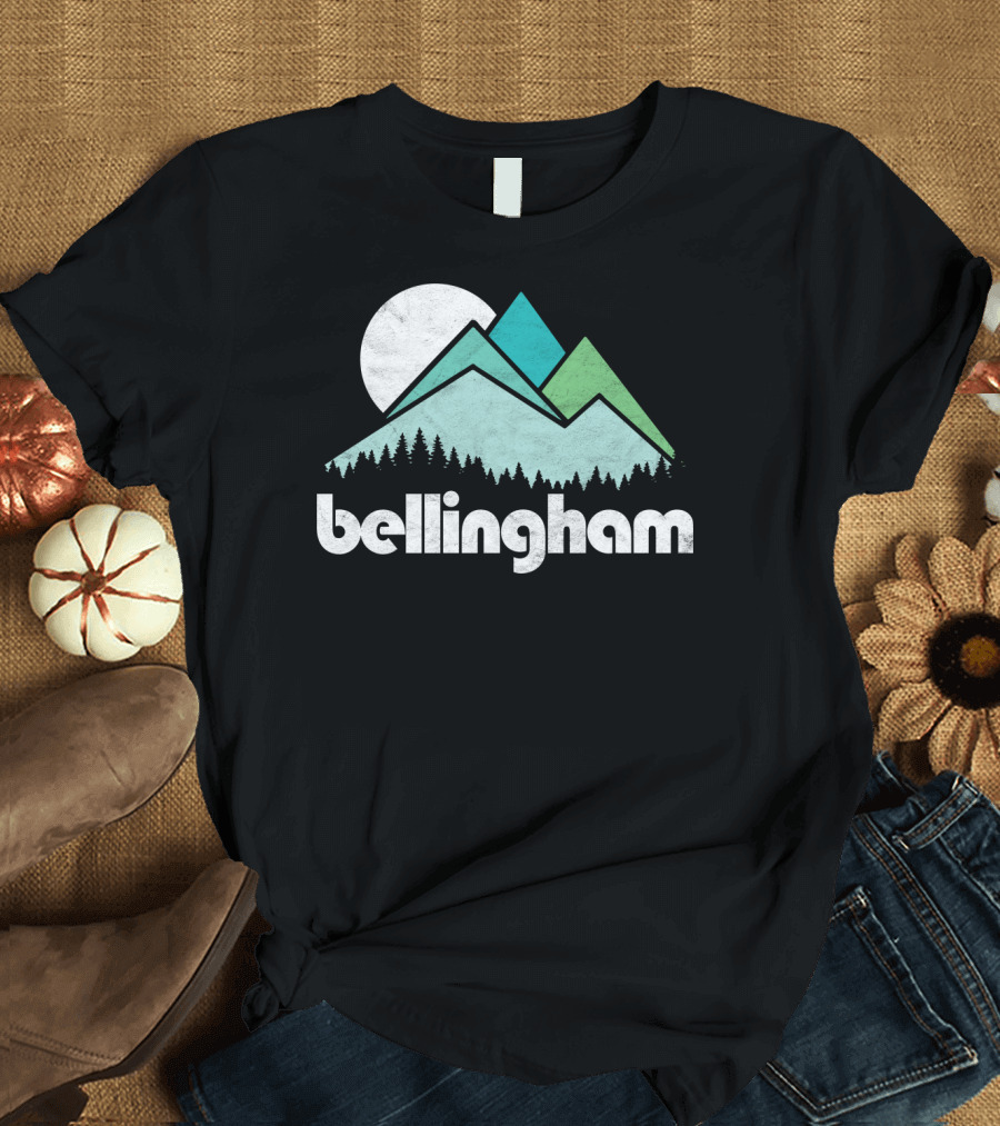Bellingham Mountains Minimalist Design with Forest and Moon T-Shirt