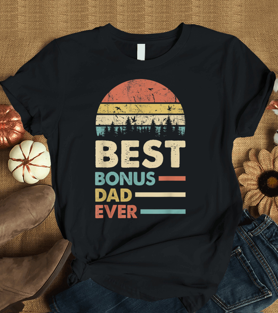Best Bonus Dad Ever Vintage Sunset Papa Daddy T-Shirt