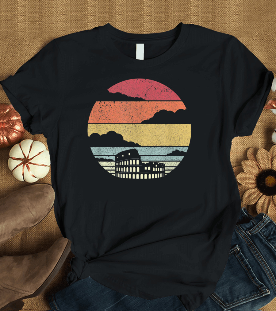 Colosseum Rome Italy Vintage Sunset Stripes T-Shirt