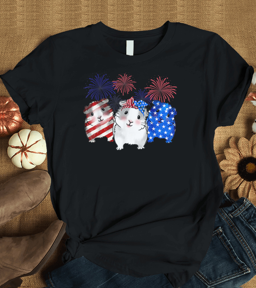 American 4th of July Happy Birthday Guinea Pig Fireworks T-Shirt