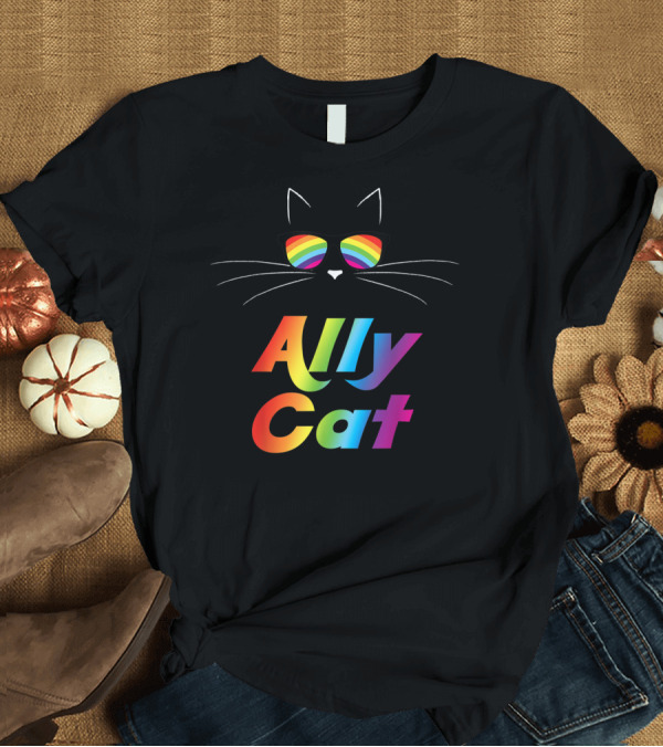 T-Shirt: Ally Cat Rainbow Sunglasses Kitty T-Shirt Ally Cat Rainbow Sunglasses Kitty T-Shirt